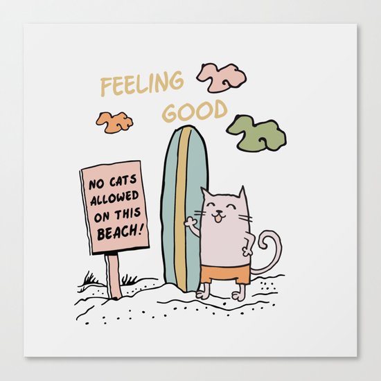 Cat on the beach Canvas Print