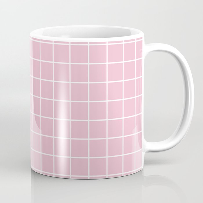 Cameo pink - pink color - White Lines Grid Pattern Coffee Mug