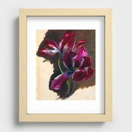 Study of a tulip in amethyst purple still life portrait floral painting for living room, kitchen, dinning room, bedroom home wall decor Recessed Framed Print
