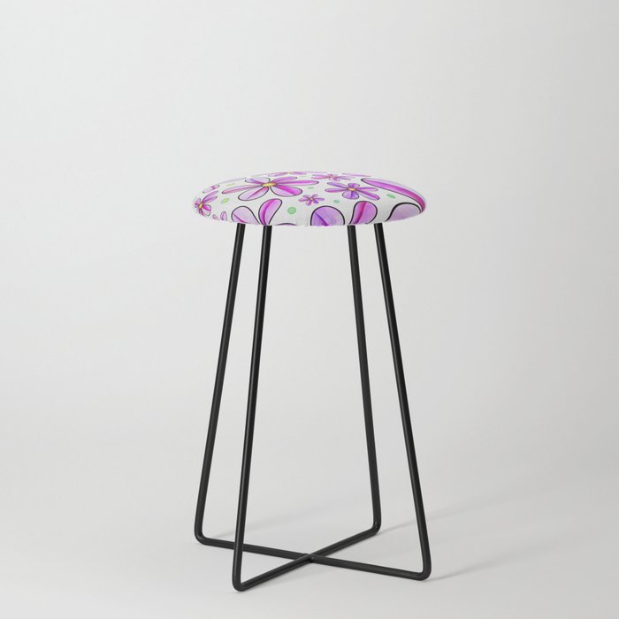 Doodle Daisy Flower Pattern 12 Counter Stool
