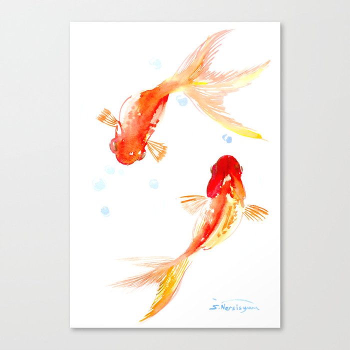 Goldfish, Two Koi Fish, Feng Shui, yoga Asian meditation design Canvas Print