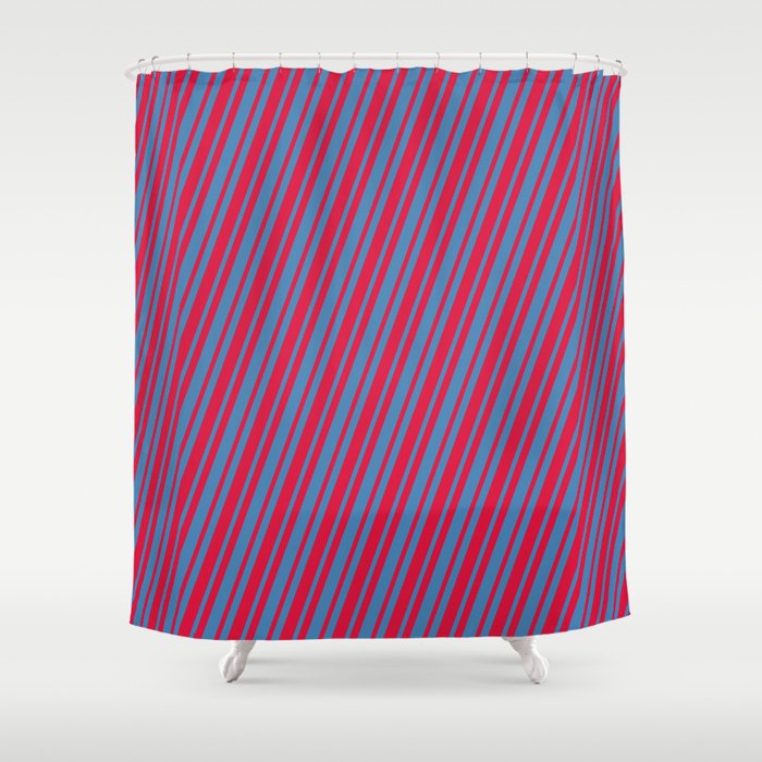 Crimson & Blue Colored Striped/Lined Pattern Shower Curtain