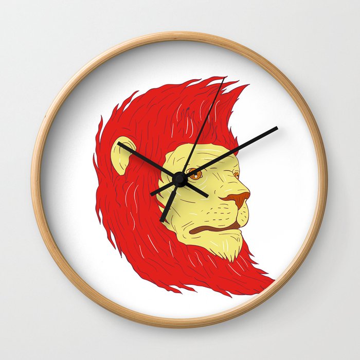 Lion Head With Flowing Mane Drawing Wall Clock