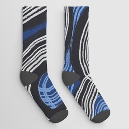 Blue white and black wavy stripe pattern Socks