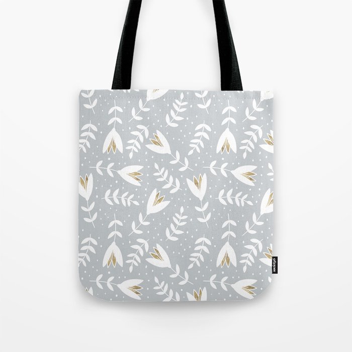 Modern abstract white gold gray floral illustration Tote Bag
