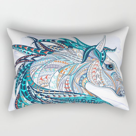 Blue Ethnic Horse Rectangular Pillow