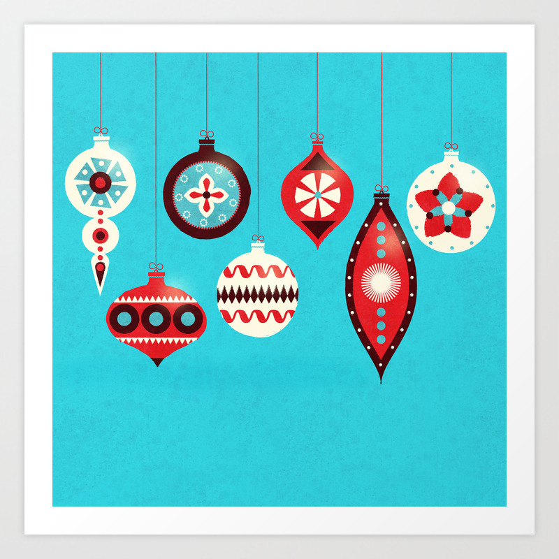 Retro Christmas Baubles Art Print By Happyplum Society6