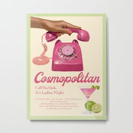 Cosmopolitan  Metal Print | Drawing, Women, Pink, Cocktailhour, Cocktail, Female, Digital, Summer, Girlsnight, Ladiesnight 