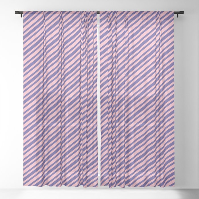 Dark Slate Blue & Light Pink Colored Stripes/Lines Pattern Sheer Curtain