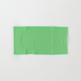 [ Thumbnail: Dark Salmon and Green Colored Lines Pattern Hand & Bath Towel ]