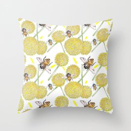 Billy Buttons & Honey Bees Throw Pillow