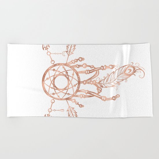 Mandala Rose Gold Pink Dreamcatcher Beach Towel