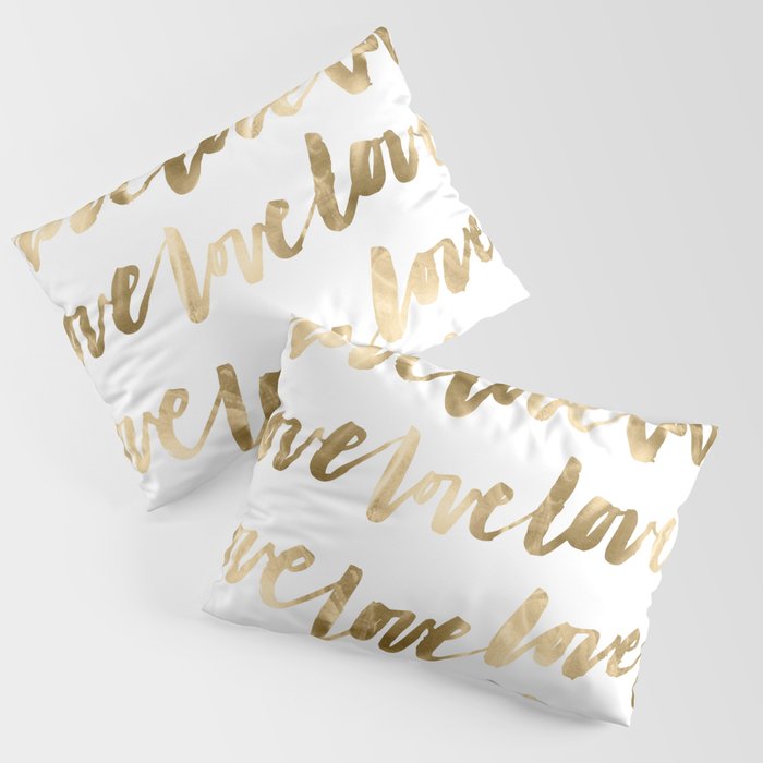 Gold Love Quote Pattern Typography Script 2 Pillow Sham