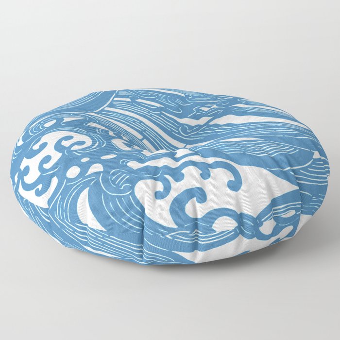 Stencil with Pattern of Waves,19th century Japan (Edited Blue) Floor Pillow
