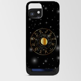Zodiac astrology wheel Golden astrological signs with moon and stars iPhone Card Case
