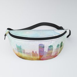 Boston Skyline & Map Watercolor, Print by Zouzounio Art Fanny Pack