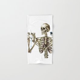 Human Skeleton Holding The Clock Hand & Bath Towel
