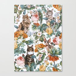 Cat and Floral Pattern III Canvas Print