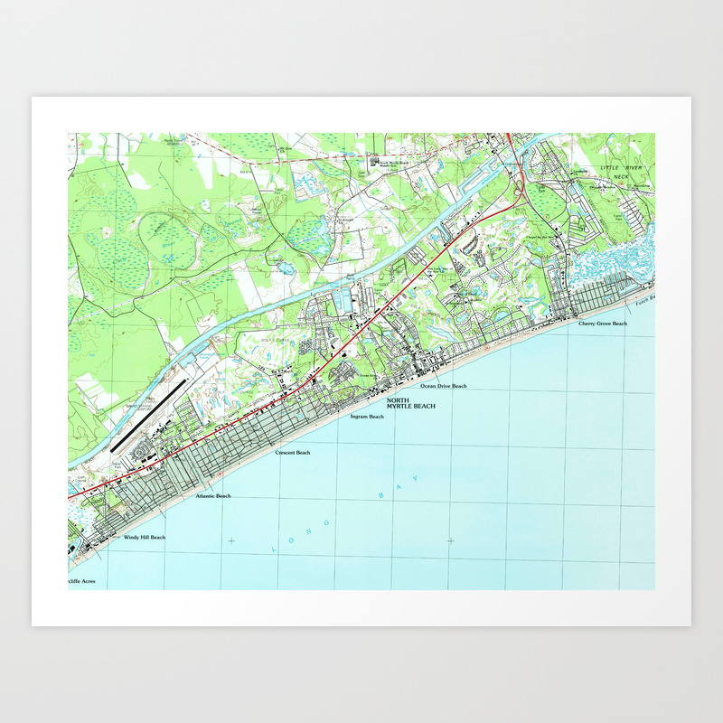 Map Of North Myrtle Beach Map Of North Myrtle Beach South Carolina (1990) Art Print By Bravuramedia |  Society6