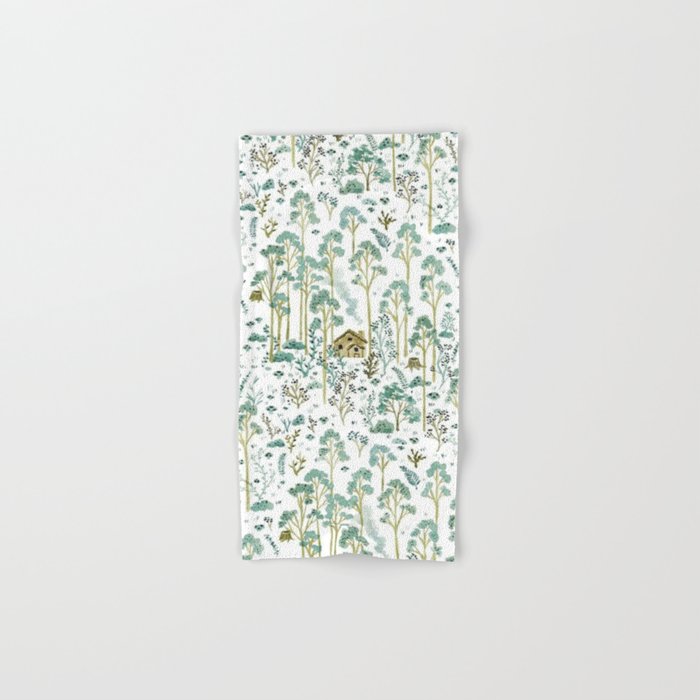Green Trees Woods Cabin Hand Bath Towel By