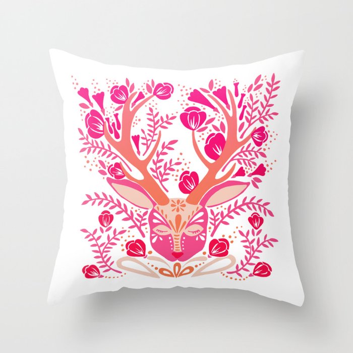 Floral Antlers – Peachy Pink Palette Throw Pillow
