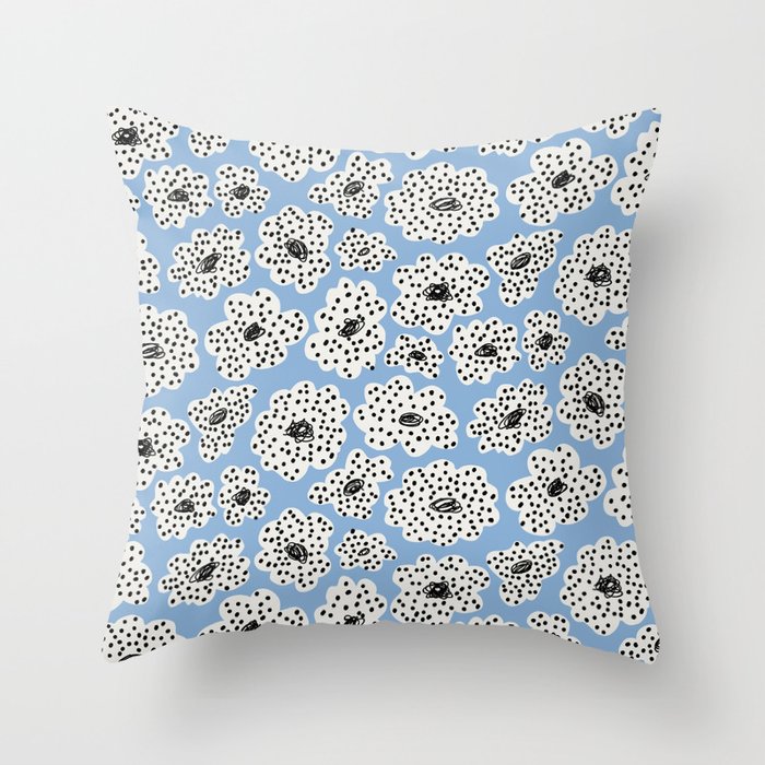 Spotted modern floral on powder blue Throw Pillow