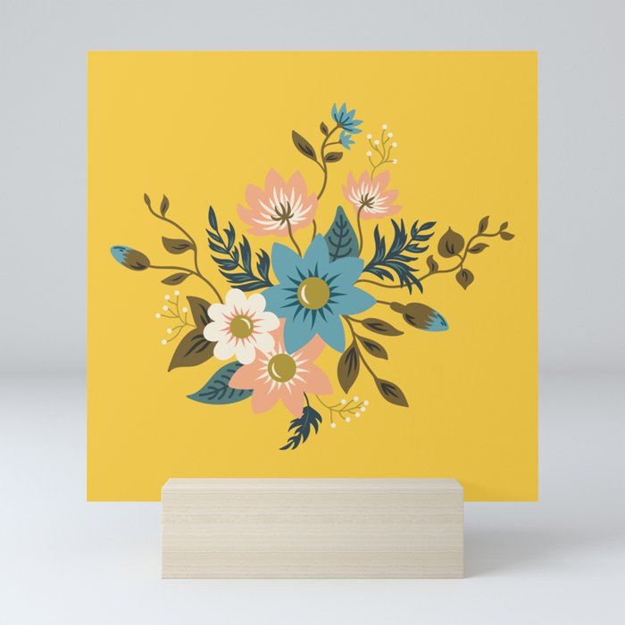 Flowers Mini Art Print | Graphic-design, Illustration, Digital, Flowers, Floral, Yellow, Pattern, Botanical, Decor, Spring