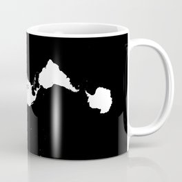 Dymaxion World Map (Fuller Projection Map) - Minimalist White on Black Coffee Mug | Ink, Buckminster, Projection, Digital, Illustration, Minimal, Vector, Black and White, Graphicdesign, Dymaxion 