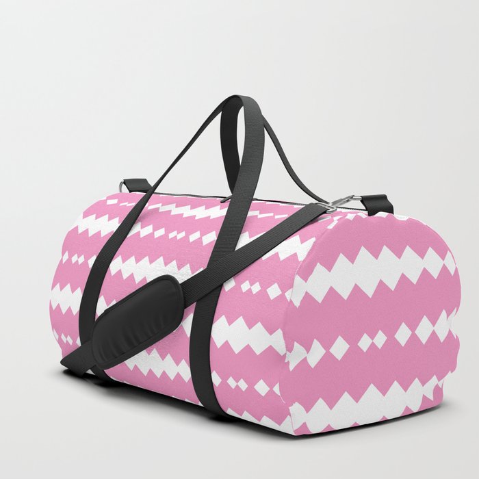 Pink and White Geometric Horizontal Striped Pattern Duffle Bag