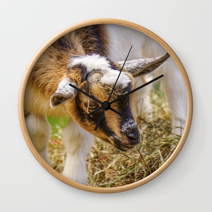 Baby Goat with Straw Hat Wall Clock