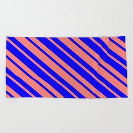 [ Thumbnail: Blue & Salmon Colored Lined Pattern Beach Towel ]