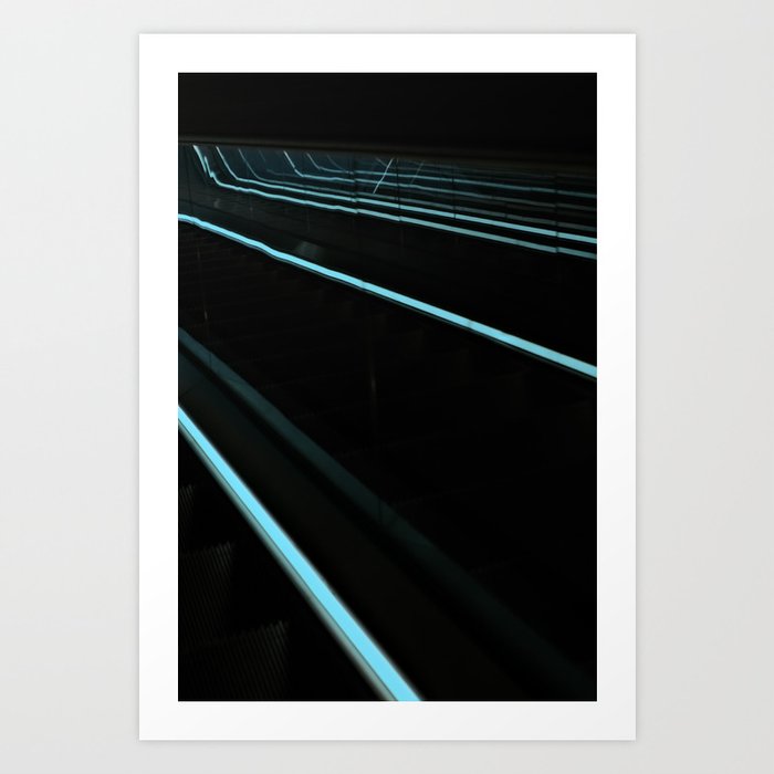 Abstract Escalator Neon Lines 2 // Aqua Blue Art Print