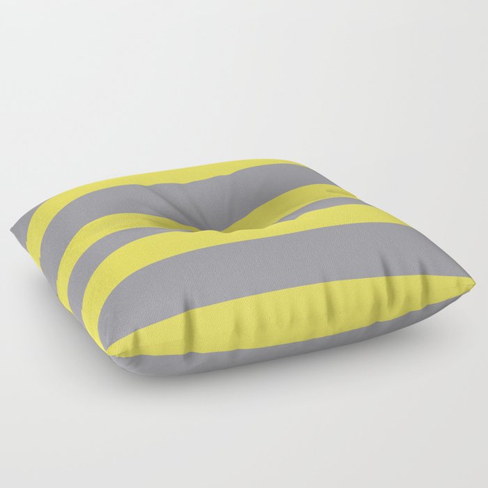 Hand Drawn Fat Horizontal Line Pattern Pantone 2021 Color Of The Year Illuminating and Ultimate Gray  Floor Pillow