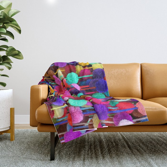 Rainbow pom pom blanket sales
