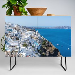 Santorini, Greece, Coastal, Cobalt Blue Ocean  Credenza