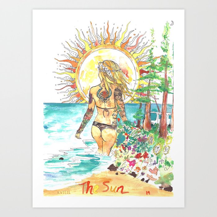 The Sun Tarot Card Bohemian Ocean Goddess Risa Painting Art Print