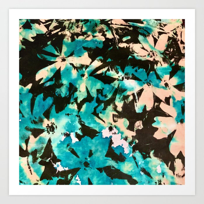 Weston Flowers, black & turquoise  Art Print