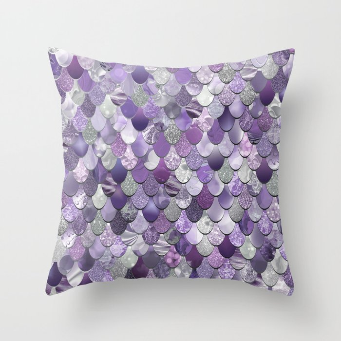 Mermaid Purple and Silver Throw Pillow 