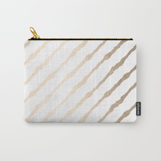 Simply Diagonal Stripes in White Gold Sands on White Carry-All Pouch