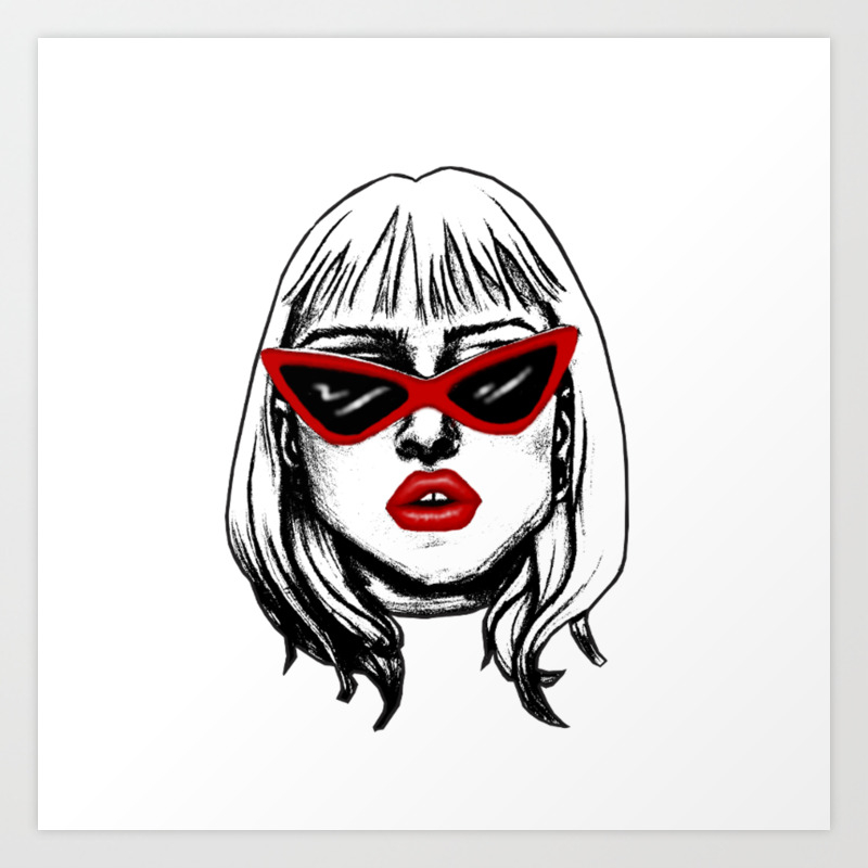 Punk Girl In Sunglasses With Red Lips Art Print By Littleshopaterrors Society6,Anime Girl And Boy Kissing Drawing