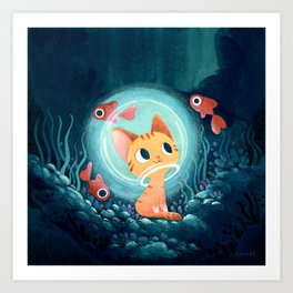 Ginger cat and fishes Art Print