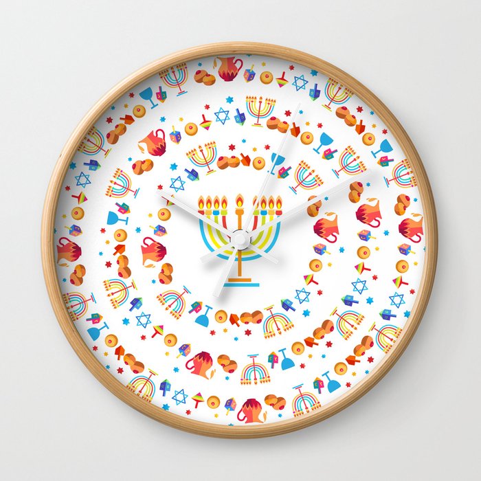 Happy Hanukkah Holiday Pattern Wall Clock
