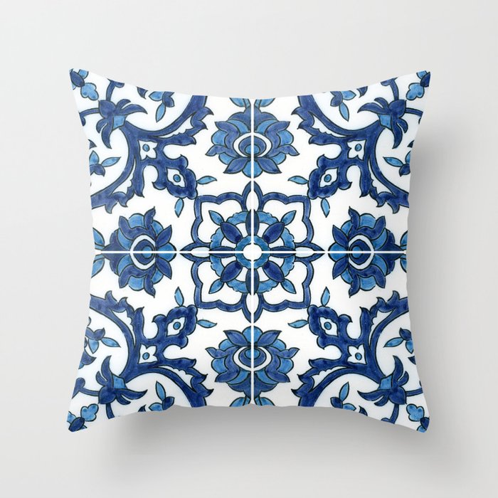 Blue Turkish Tile Throw Pillow