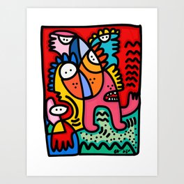 Colorful and Funny Graffiti Creature with a Red Sky By Emmanuel Signorino Art Print