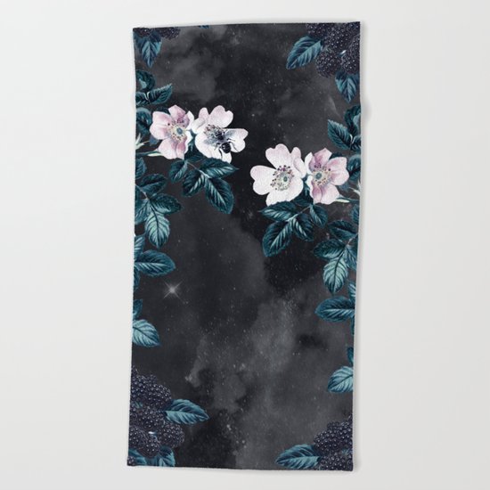 Night Garden Bees Wild Blackberry Beach Towel