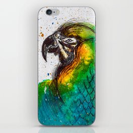 Watercolour parrot with splash background iPhone Skin