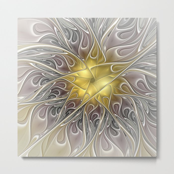Flourish with Gold, Abstract Fractal Art Metal Print