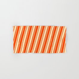 [ Thumbnail: Beige & Red Colored Lines Pattern Hand & Bath Towel ]