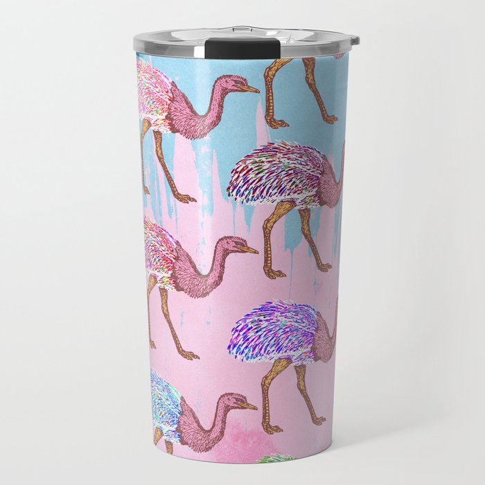 Colorful Watercolor Painted Ostrich Pattern Travel Mug