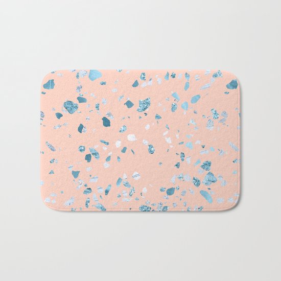 Turquoise Shimmery Terrazzo on Pink Bath Mat